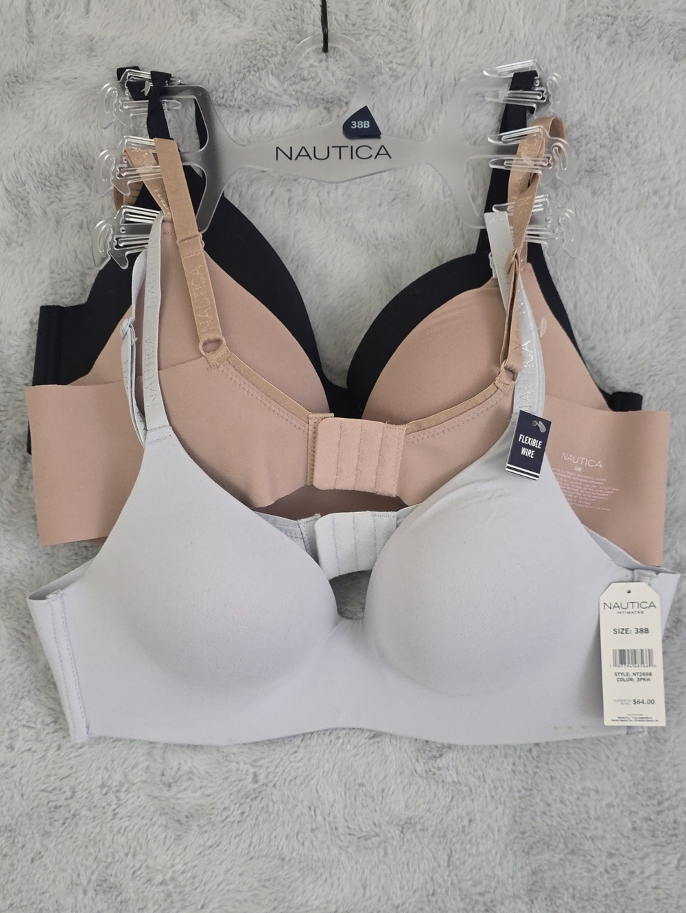 Nautica Intimates Bra Bundle 38B NWT 3 Pack Wireless T-Shirt Bras Beige Gray